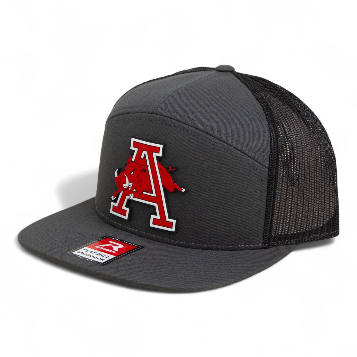 Arkansas Razorbacks Jumping Hog 3D Snapback Seven-Panel Flat Bill Trucker Hat- Charcoal/ Black