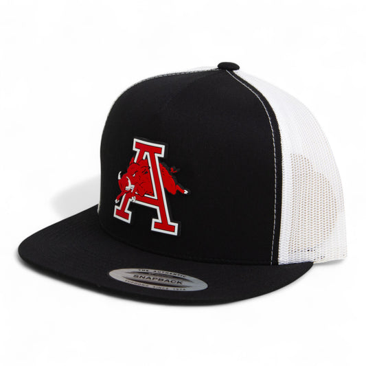 Arkansas Razorbacks Jumping Hog 3D YP Snapback Flat Bill Trucker Hat- Black/ White