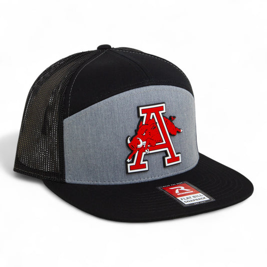 Arkansas Razorbacks Jumping Hog 3D Snapback Seven-Panel Flat Bill Trucker Hat- Heather Grey/ Black