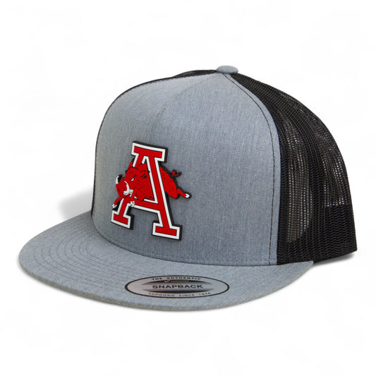 Arkansas Razorbacks Jumping Hog 3D YP Snapback Flat Bill Trucker Hat- Heather Grey/ Black