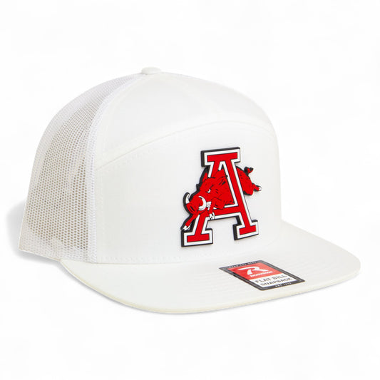Arkansas Razorbacks Jumping Hog 3D Snapback Seven-Panel Flat Bill Trucker Hat- White