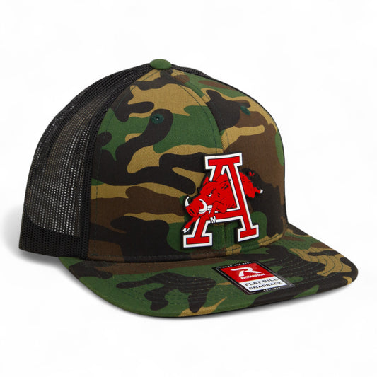 Arkansas Razorbacks Jumping Hog 3D Wool Blend Flat Bill Hat- Army Camo/ Black