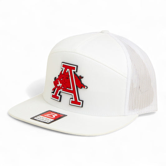 Arkansas Razorbacks Jumping Hog 3D Snapback Seven-Panel Flat Bill Trucker Hat- White