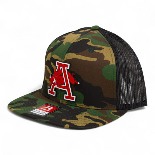 Arkansas Razorbacks Jumping Hog 3D Wool Blend Flat Bill Hat- Army Camo/ Black