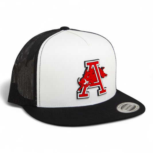 Arkansas Razorbacks Jumping Hog 3D YP Snapback Flat Bill Trucker Hat- White/ Black