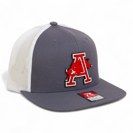 Arkansas Razorbacks Jumping Hog 3D Wool Blend Flat Bill Hat- Charcoal/ White