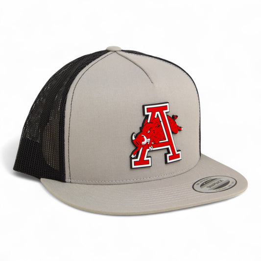 Arkansas Razorbacks Jumping Hog 3D YP Snapback Flat Bill Trucker Hat- Silver/ Black