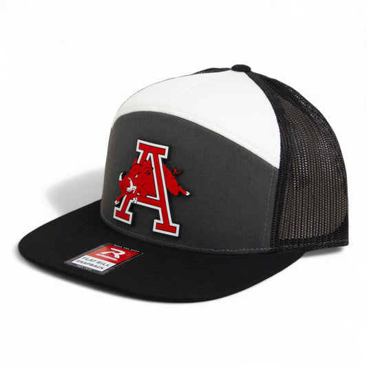 Arkansas Razorbacks Jumping Hog 3D Snapback Seven-Panel Flat Bill Trucker Hat- Charcoal/ Black/ White