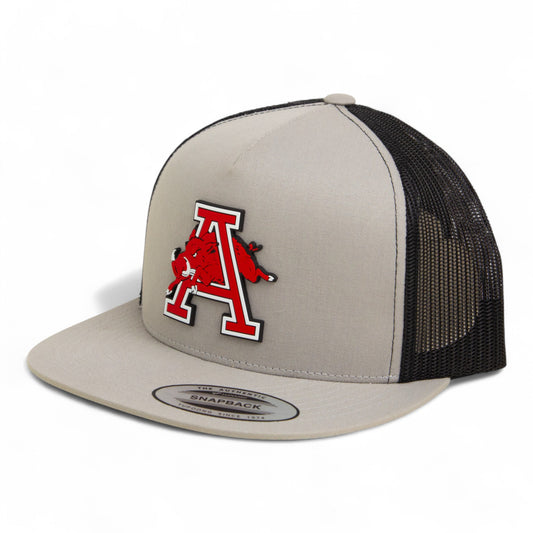 Arkansas Razorbacks Jumping Hog 3D YP Snapback Flat Bill Trucker Hat- Silver/ Black