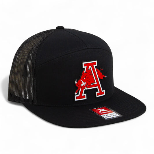 Arkansas Razorbacks Jumping Hog 3D Snapback Seven-Panel Flat Bill Trucker Hat- Black