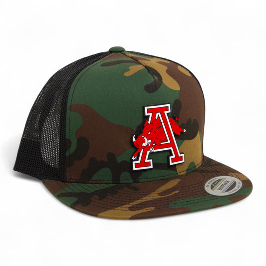 Arkansas Razorbacks Jumping Hog 3D YP Snapback Flat Bill Trucker Hat- Army Camo/ Black