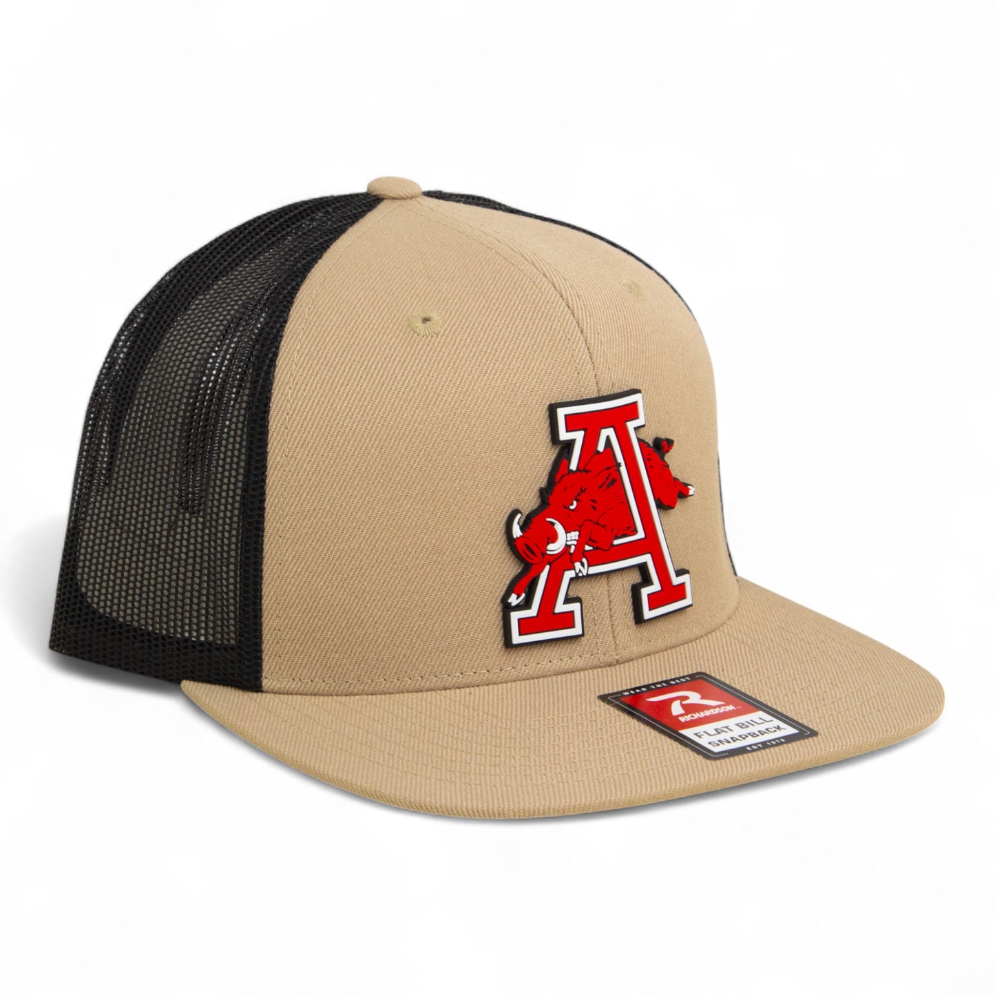 Arkansas Razorbacks Jumping Hog 3D Wool Blend Flat Bill Hat- Tan/ Black