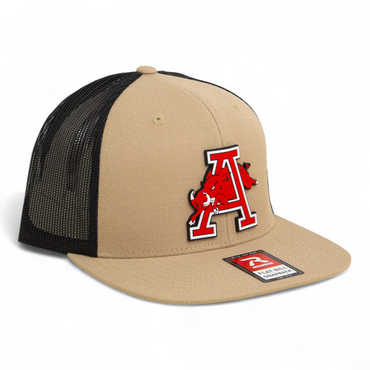 Arkansas Razorbacks Jumping Hog 3D Wool Blend Flat Bill Hat- Tan/ Black