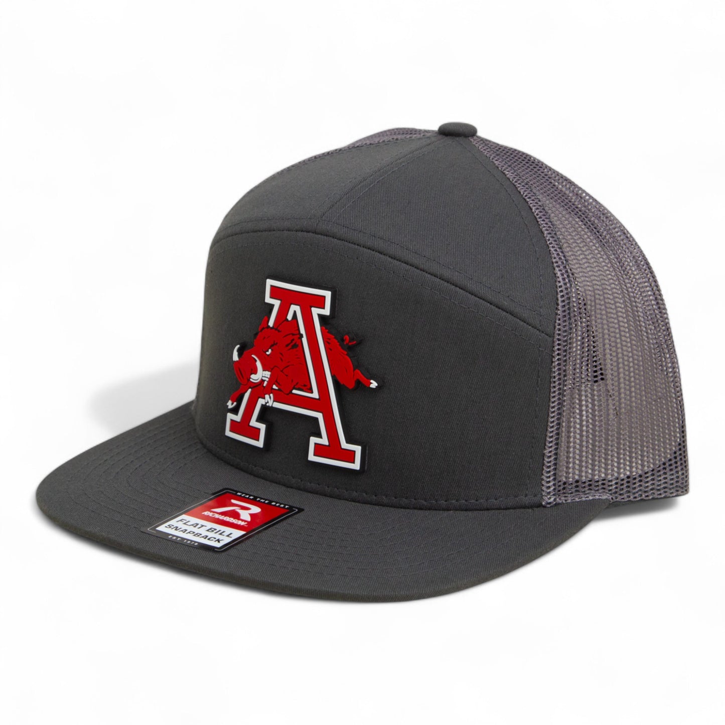 Arkansas Razorbacks Jumping Hog 3D Snapback Seven-Panel Flat Bill Trucker Hat- Charcoal