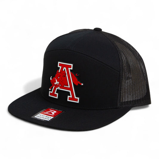 Arkansas Razorbacks Jumping Hog 3D Snapback Seven-Panel Flat Bill Trucker Hat- Black