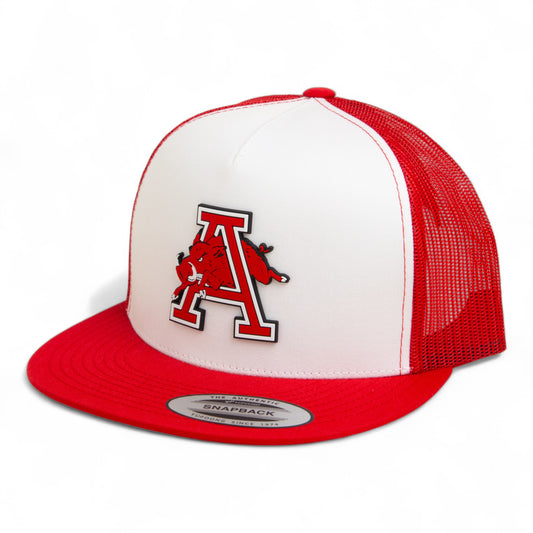 Arkansas Razorbacks Jumping Hog 3D YP Snapback Flat Bill Trucker Hat- White/ Red