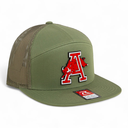 Arkansas Razorbacks Jumping Hog 3D Snapback Seven-Panel Flat Bill Trucker Hat- Loden Green