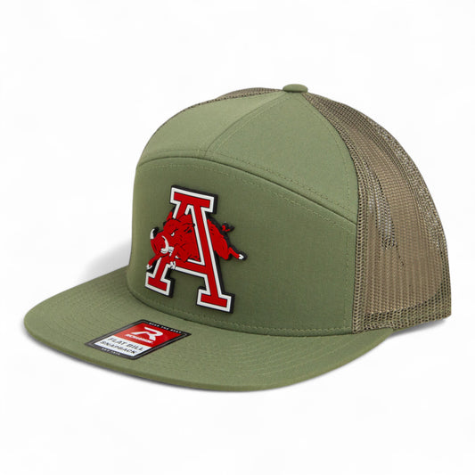 Arkansas Razorbacks Jumping Hog 3D Snapback Seven-Panel Flat Bill Trucker Hat- Loden Green