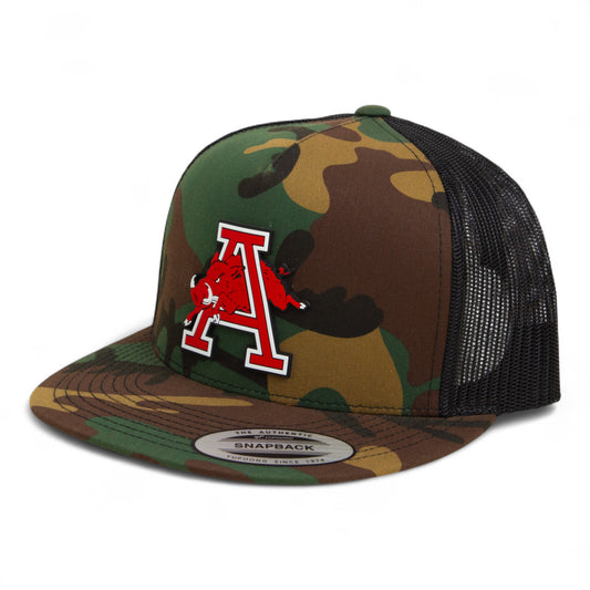 Arkansas Razorbacks Jumping Hog 3D YP Snapback Flat Bill Trucker Hat- Army Camo/ Black