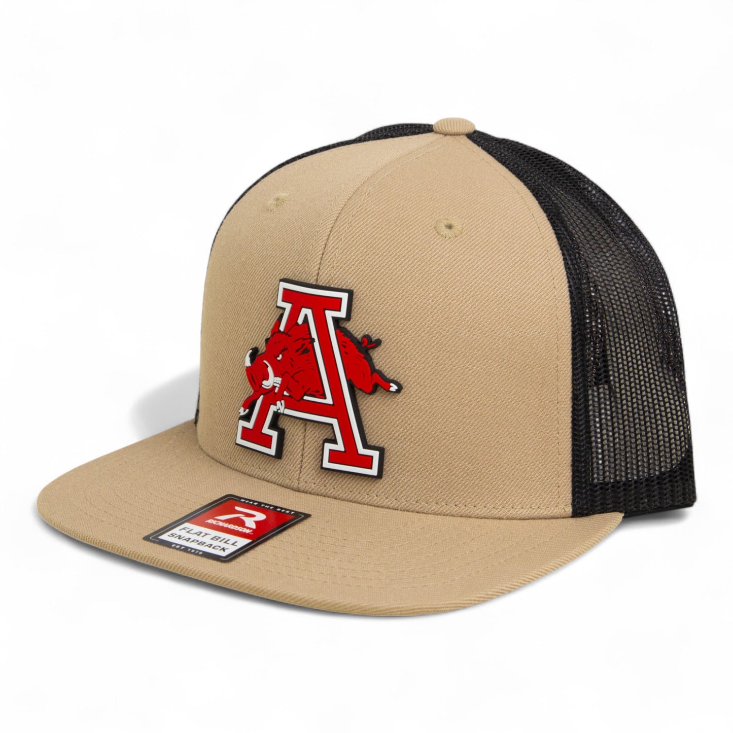 Arkansas Razorbacks Jumping Hog 3D Wool Blend Flat Bill Hat- Tan/ Black
