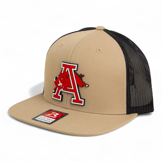 Arkansas Razorbacks Jumping Hog 3D Wool Blend Flat Bill Hat- Tan/ Black