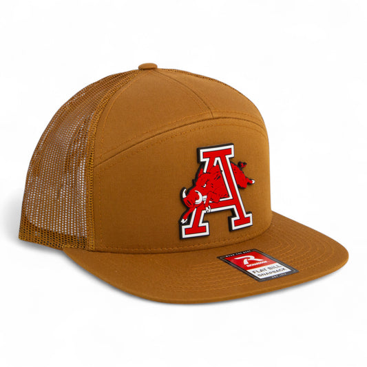 Arkansas Razorbacks Jumping Hog 3D Snapback Seven-Panel Flat Bill Trucker Hat- Caramel