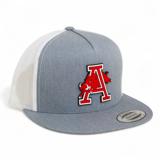 Arkansas Razorbacks Jumping Hog 3D YP Snapback Flat Bill Trucker Hat- Heather Grey/ White