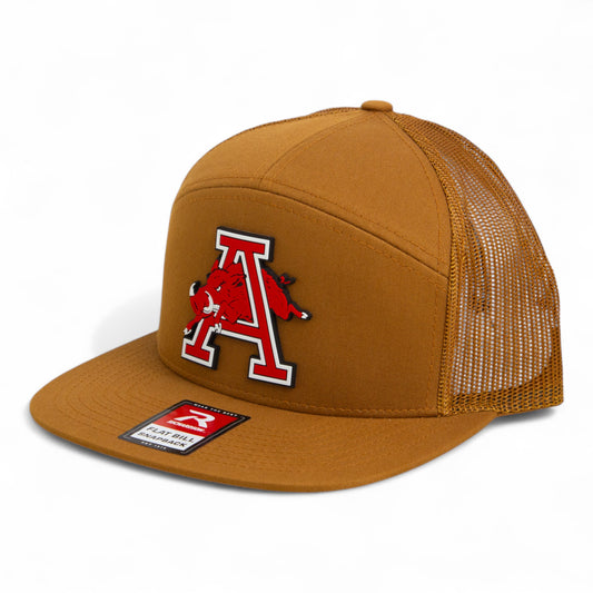 Arkansas Razorbacks Jumping Hog 3D Snapback Seven-Panel Flat Bill Trucker Hat- Caramel