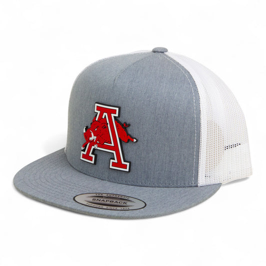 Arkansas Razorbacks Jumping Hog 3D YP Snapback Flat Bill Trucker Hat- Heather Grey/ White