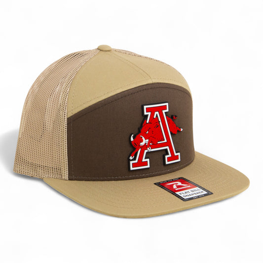 Arkansas Razorbacks Jumping Hog 3D Snapback Seven-Panel Flat Bill Trucker Hat- Brown/ Tan