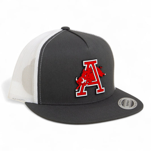 Arkansas Razorbacks Jumping Hog 3D YP Snapback Flat Bill Trucker Hat- Charcoal/ White