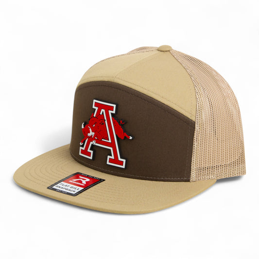 Arkansas Razorbacks Jumping Hog 3D Snapback Seven-Panel Flat Bill Trucker Hat- Brown/ Tan