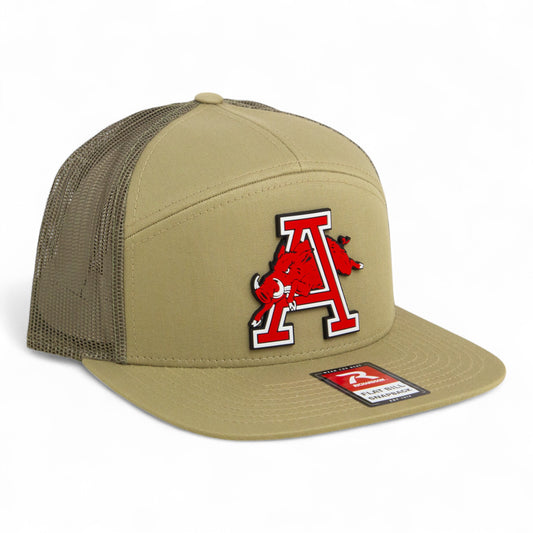 Arkansas Razorbacks Jumping Hog 3D Snapback Seven-Panel Flat Bill Trucker Hat- Pale Loden