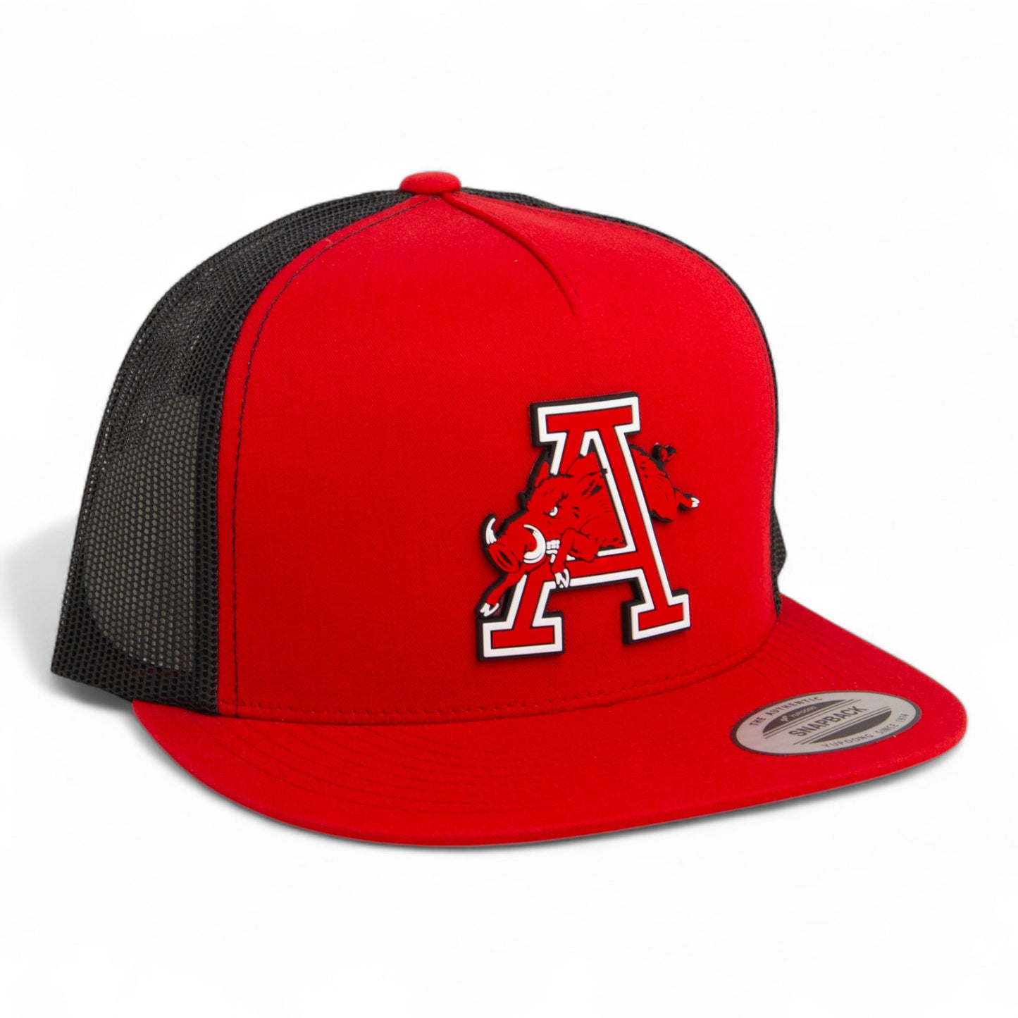 Arkansas Razorbacks Jumping Hog 3D YP Snapback Flat Bill Trucker Hat- Red/ Black