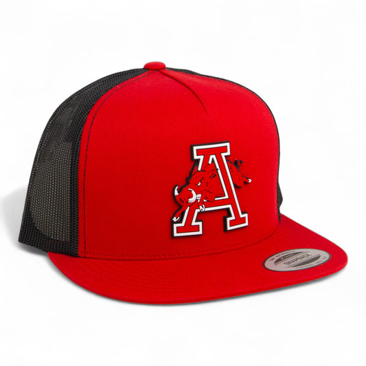 Arkansas Razorbacks Jumping Hog 3D YP Snapback Flat Bill Trucker Hat- Red/ Black