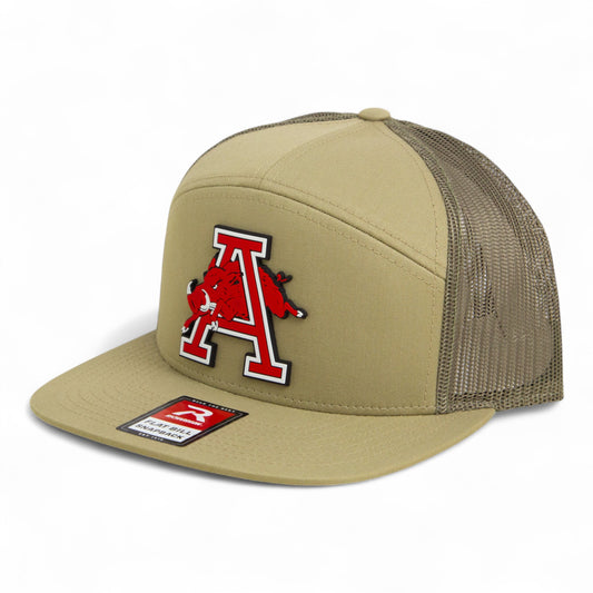 Arkansas Razorbacks Jumping Hog 3D Snapback Seven-Panel Flat Bill Trucker Hat- Pale Loden