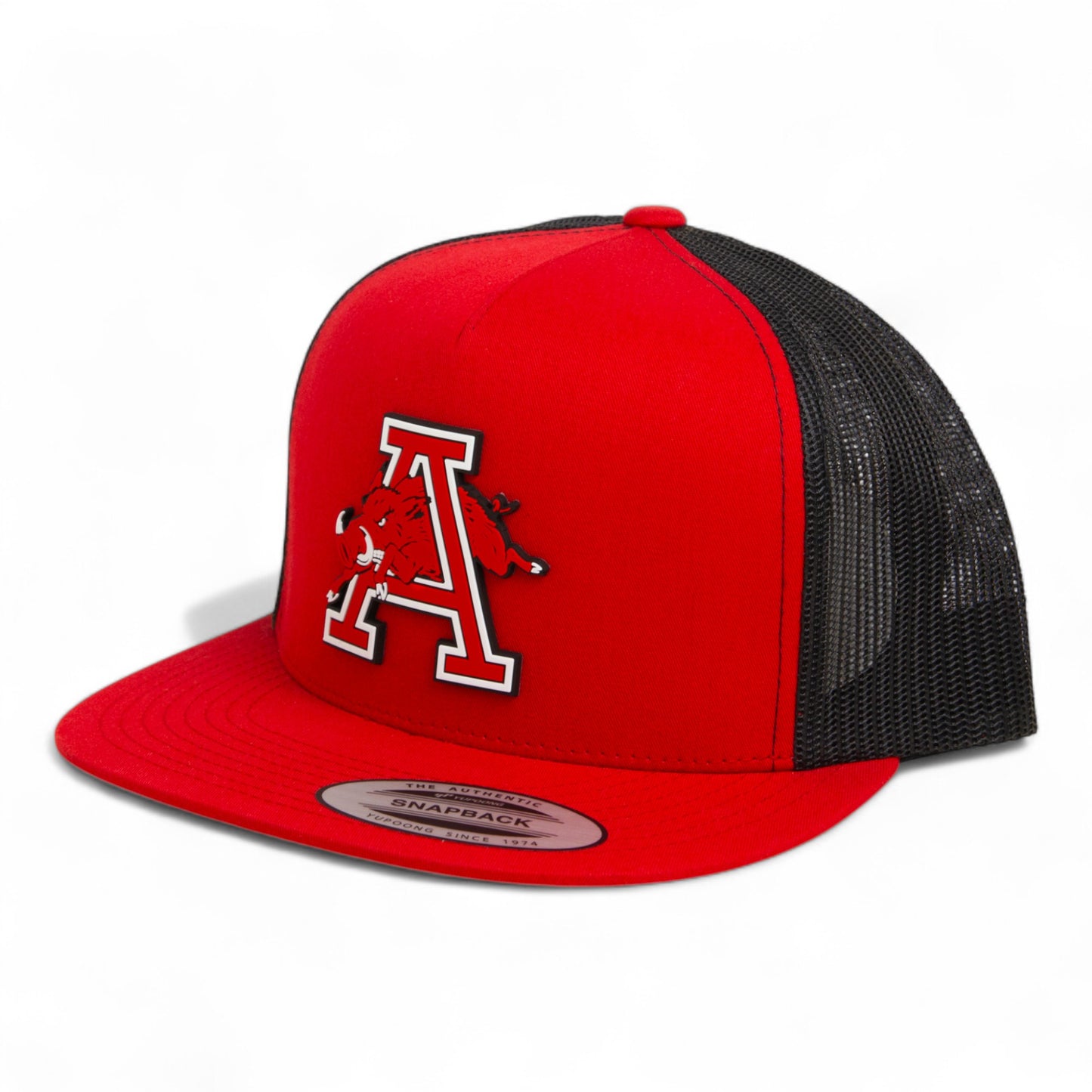 Arkansas Razorbacks Jumping Hog 3D YP Snapback Flat Bill Trucker Hat- Red/ Black
