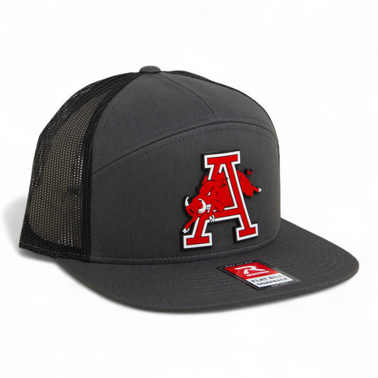 Arkansas Razorbacks Jumping Hog 3D Snapback Seven-Panel Flat Bill Trucker Hat- Charcoal/ Black