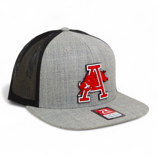 Arkansas Razorbacks Jumping Hog 3D Wool Blend Flat Bill Hat- Heather Grey/ Black