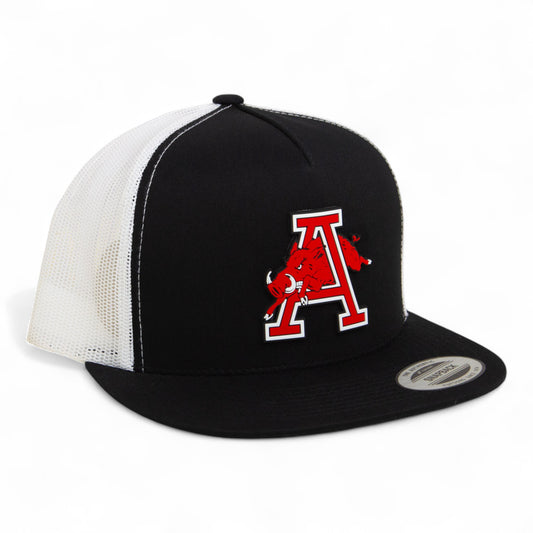Arkansas Razorbacks Jumping Hog 3D YP Snapback Flat Bill Trucker Hat- Black/ White