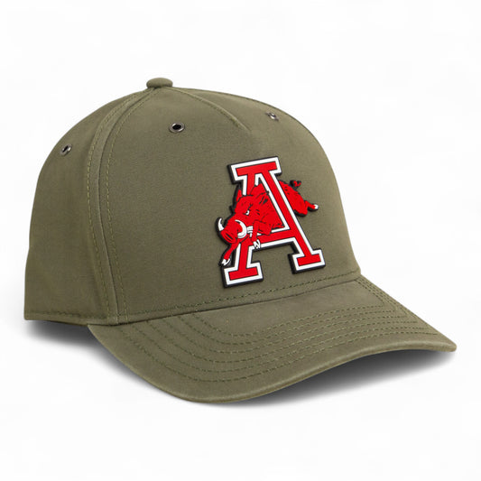 Arkansas Razorbacks Jumping Hog 3D Snapback Canvas Hat- Olive