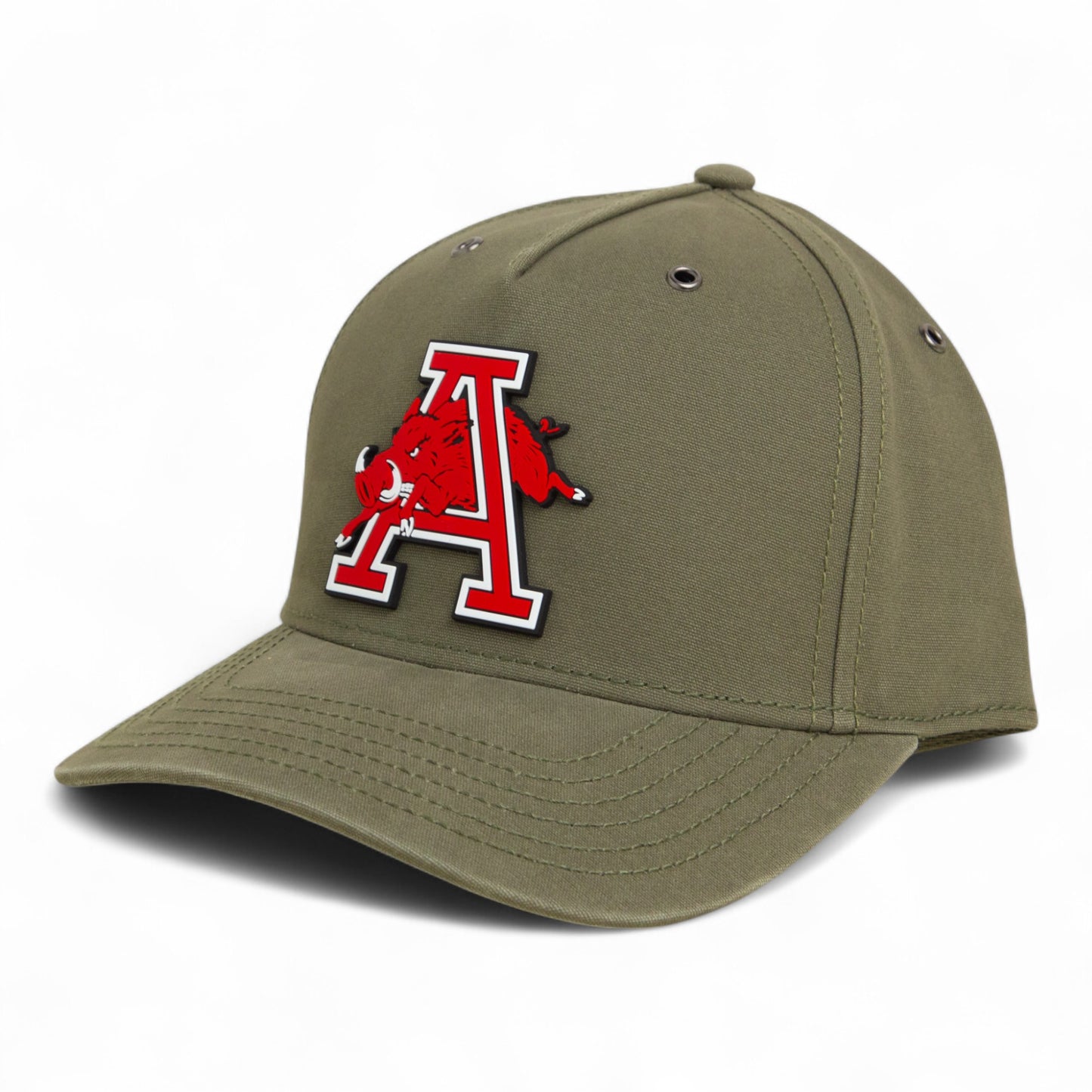 Arkansas Razorbacks Jumping Hog 3D Snapback Canvas Hat- Olive