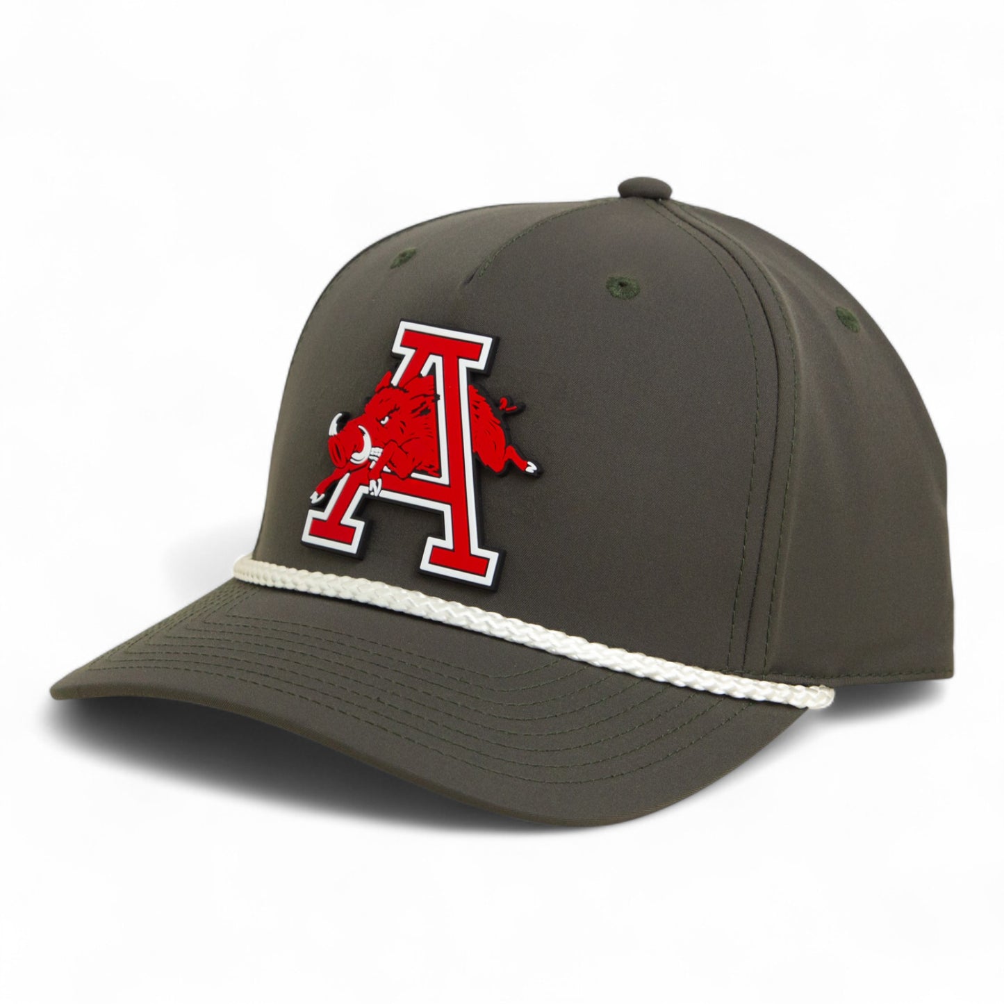 Arkansas Razorbacks Jumping Hog 3D Five Panel Classic Rope Hat- Olive/ White