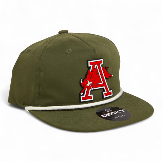 Arkansas Razorbacks Jumping Hog 3D Classic Rope Hat- Olive/ White