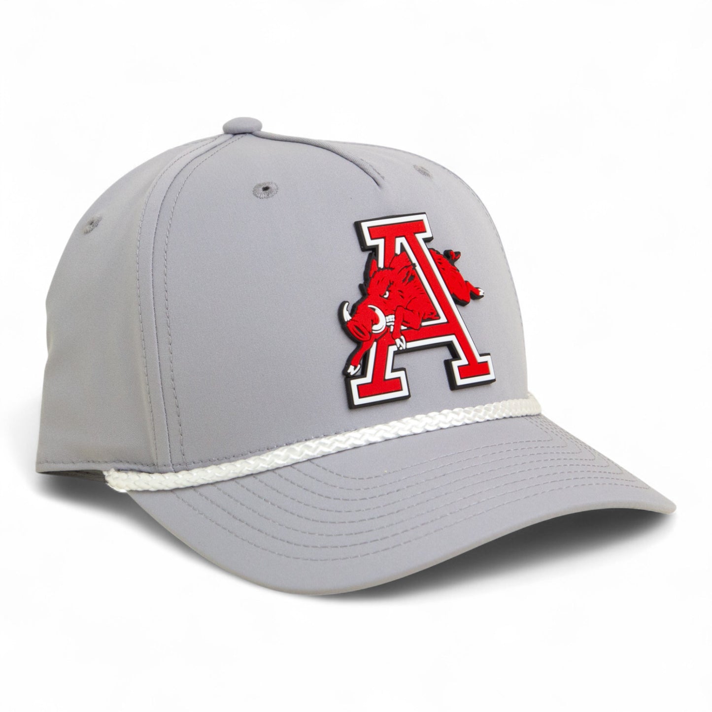 Arkansas Razorbacks Jumping Hog 3D Five Panel Classic Rope Hat- Grey/ White