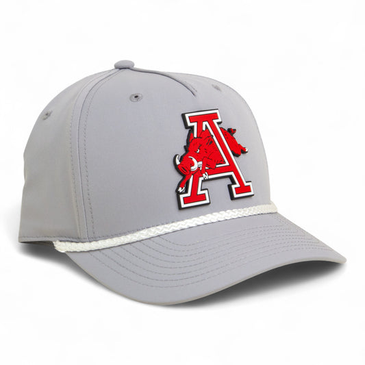 Arkansas Razorbacks Jumping Hog 3D Five Panel Classic Rope Hat- Grey/ White