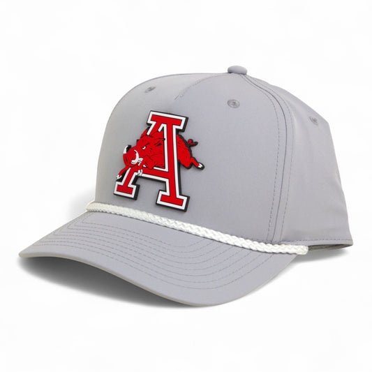 Arkansas Razorbacks Jumping Hog 3D Five Panel Classic Rope Hat- Grey/ White
