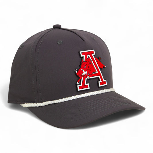 Arkansas Razorbacks Jumping Hog 3D Five Panel Classic Rope Hat- Charcoal/ White
