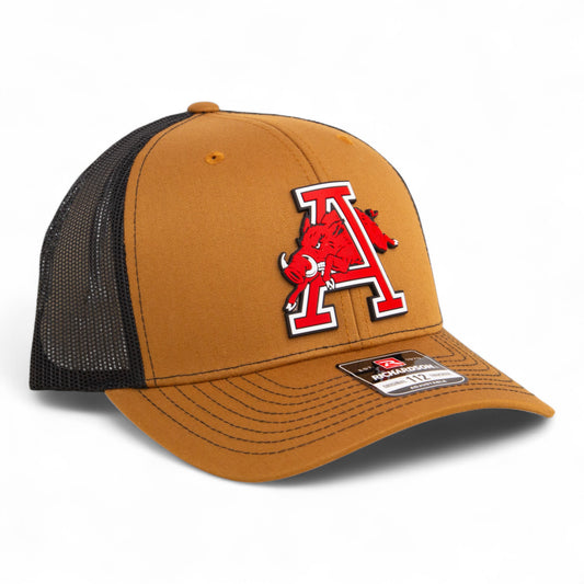Arkansas Razorbacks Jumping Hog 3D Snapback Trucker Hat- Carmel/ Black