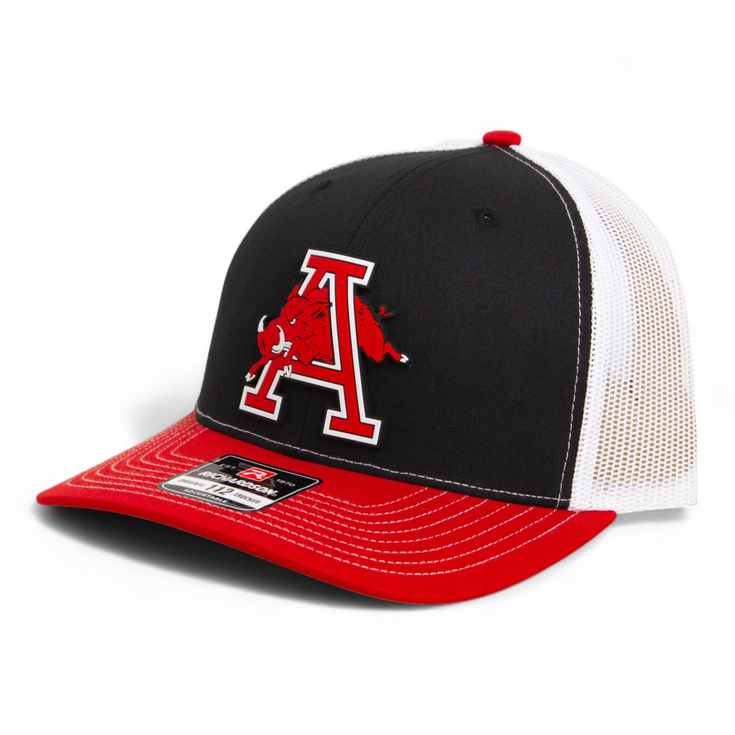 Arkansas Razorbacks Jumping Hog 3D Snapback Trucker Hat- Black/ White/ Red